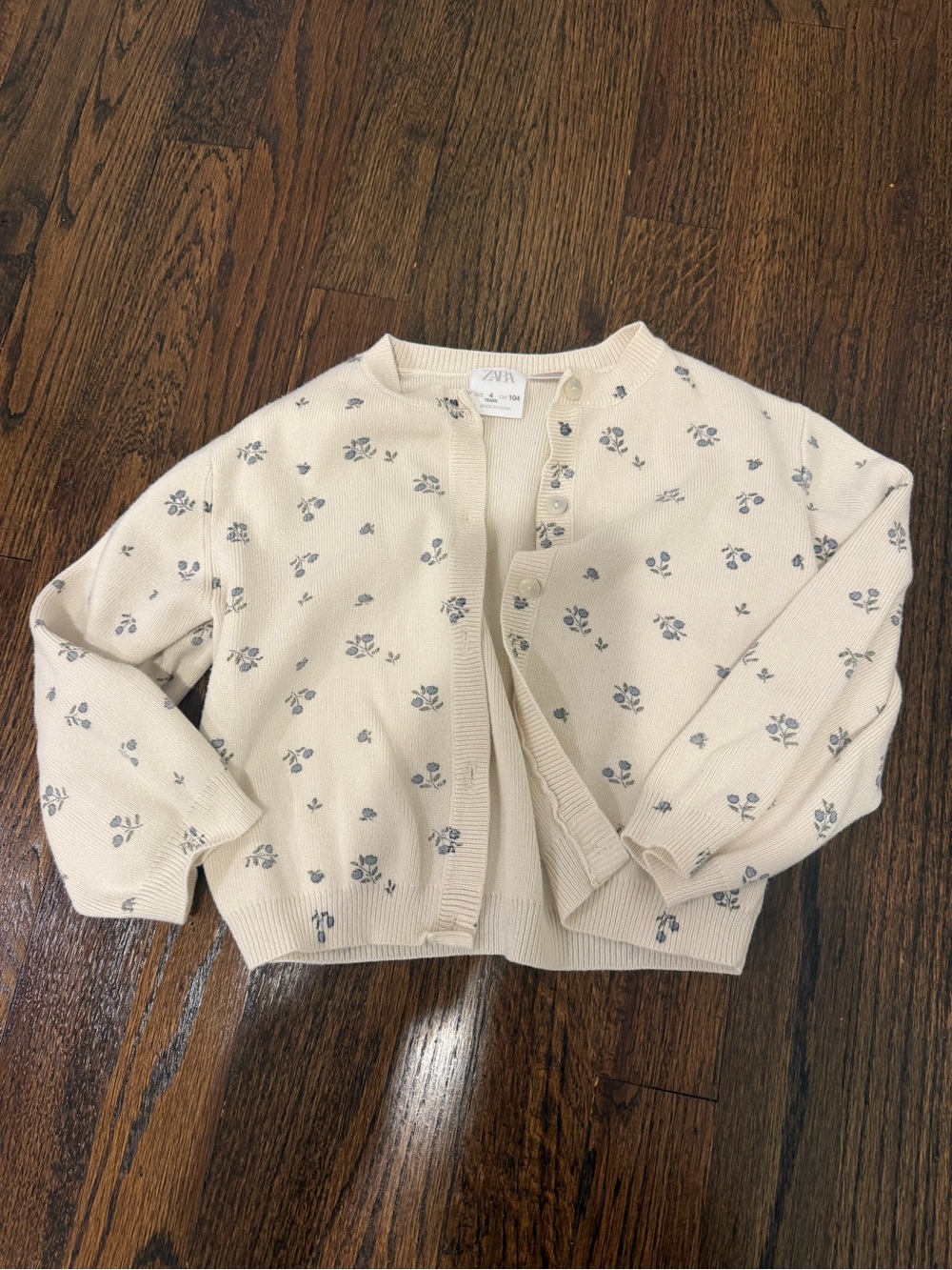 Zara Cream Cardigan with Blue Floral Print